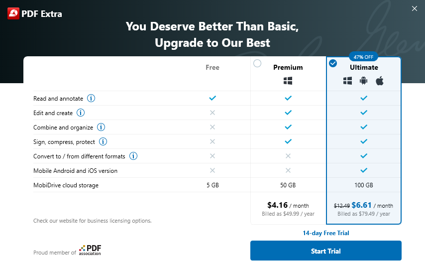 Choosing your PDF Extra pricing plan